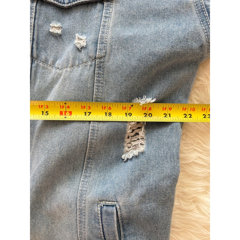 Unbranded Distressed Longline Denim Jacket Light Wash Ripped Duster Coat 2XL - Picture 5 of 6